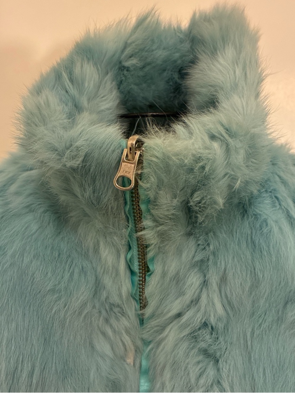 Fur Zip-Up Jacket in Light Teal Reversible - Picture 2 of 8